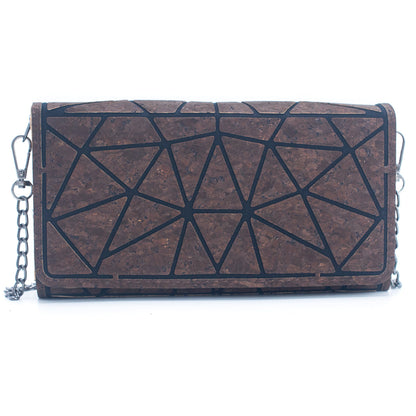 Geometric Pattern Natural Cork with Chain Ladies phone Wallet and Crossbody Bag