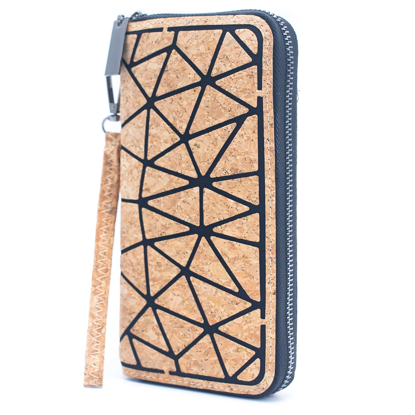 Geometric all Cork-Over Zipper Wallet