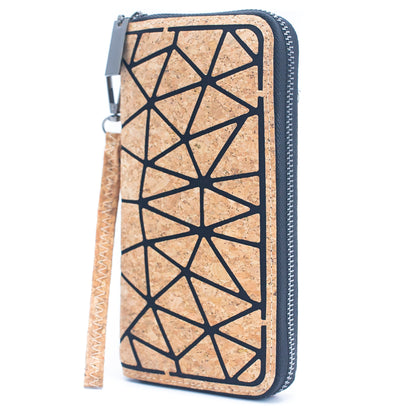 Geometric all Cork-Over Zipper Wallet