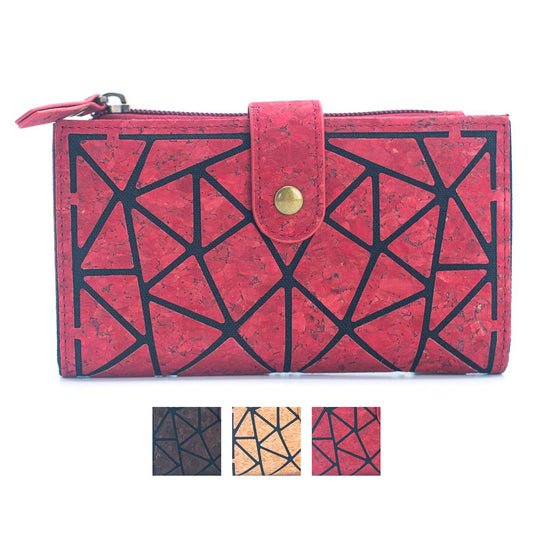 Geometric shape all cork material Ladies Buckle Card Holder Wallet Purse