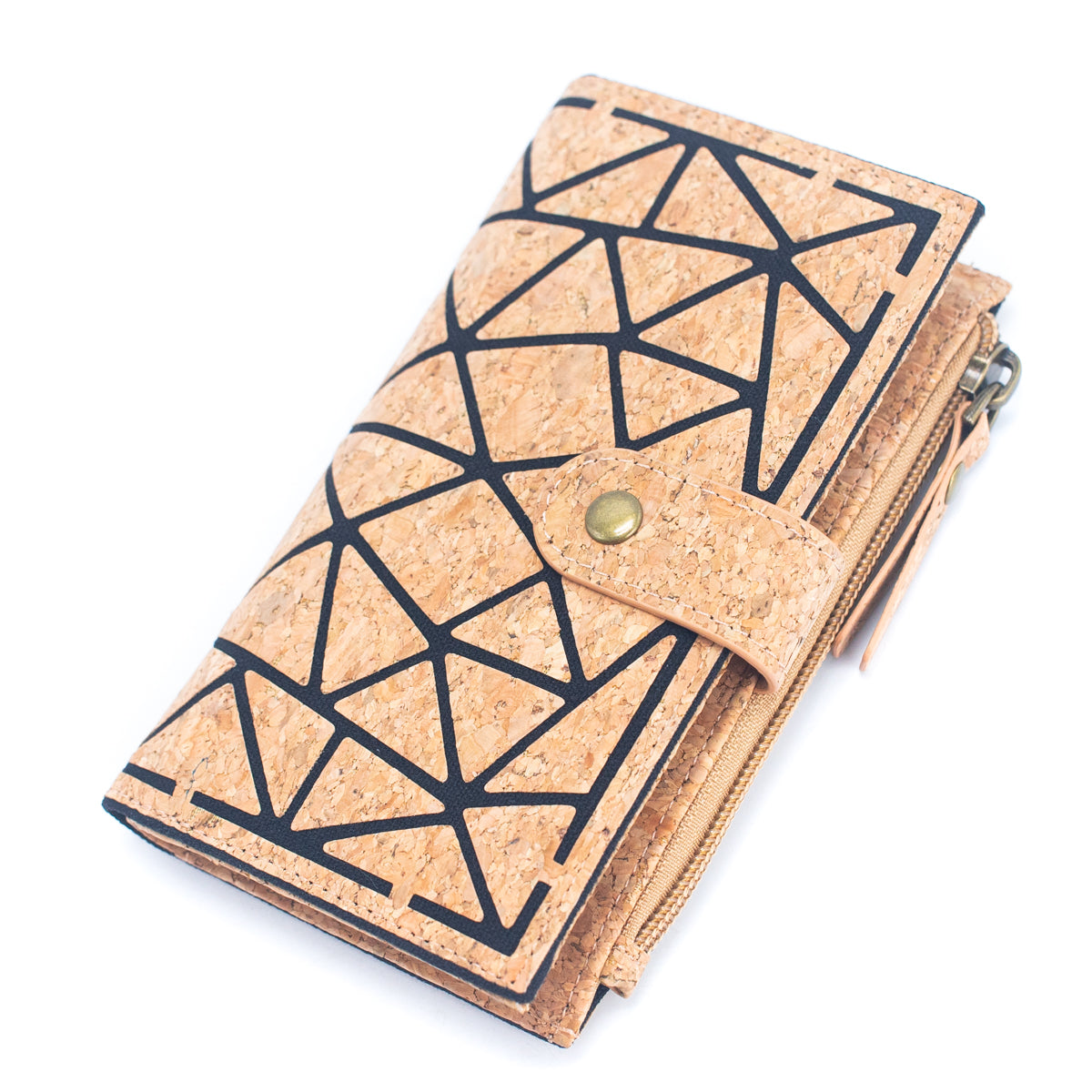 Geometric shape all cork material Ladies Buckle Card Holder Wallet Purse