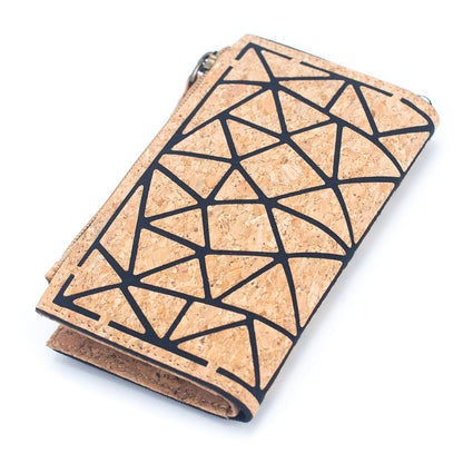 Geometric shape all cork material Ladies Buckle Card Holder Wallet Purse