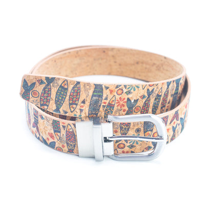 Floral Print Cork Women's Belt with Adjustable Buckle