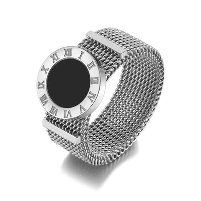 Women's Roman numeral chain rings, black acrylic stainless steel titanium stainless steel wedding rings, Original design.