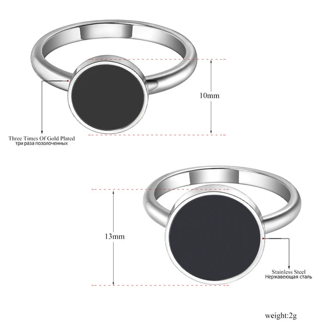 Anniversary ring OL style for woman and girl, 316L stainless steel ring with black acrylic stone 10/12mm, jewelry