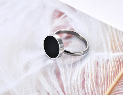 Anniversary ring OL style for woman and girl, 316L stainless steel ring with black acrylic stone 10/12mm, jewelry