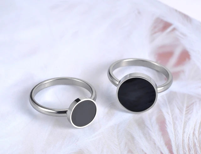 Anniversary ring OL style for woman and girl, 316L stainless steel ring with black acrylic stone 10/12mm, jewelry