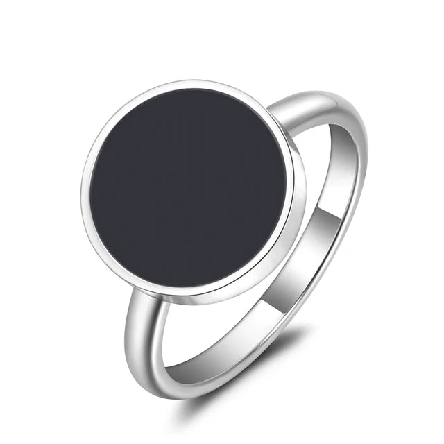 Anniversary ring OL style for woman and girl, 316L stainless steel ring with black acrylic stone 10/12mm, jewelry