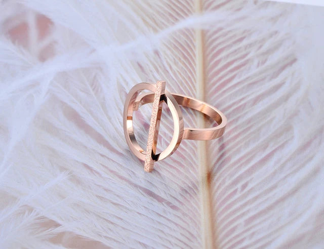 Stainless steel ring for women, rose gold color geometric engagement ring, wedding jewelry