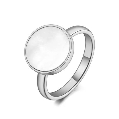 Stainless steel titanium ring for women, white shell party ring, Original design, Bohemian jewelry