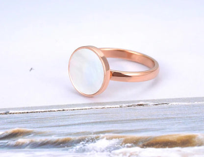 Stainless steel titanium ring for women, white shell party ring, Original design, Bohemian jewelry