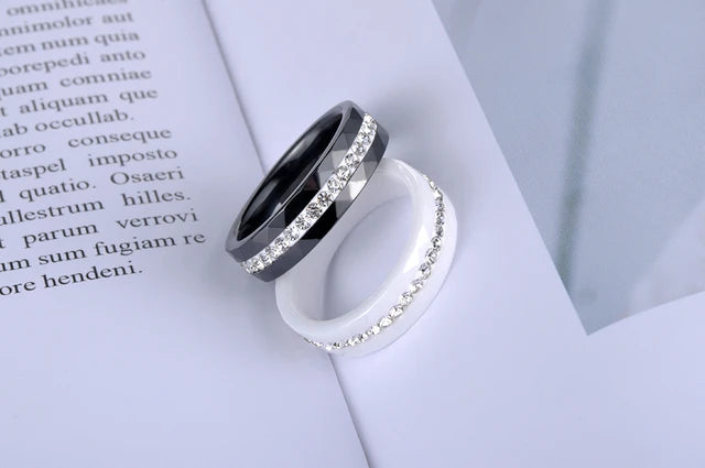 Classic black and white ceramic classic rings for women, clay rhinestone jewelry, women's wedding engagement rings Anneaux