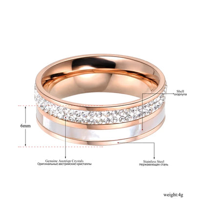 Stainless steel engagement ring for women, white rhinestone wedding ring, Rose gold color, 316L jewelry