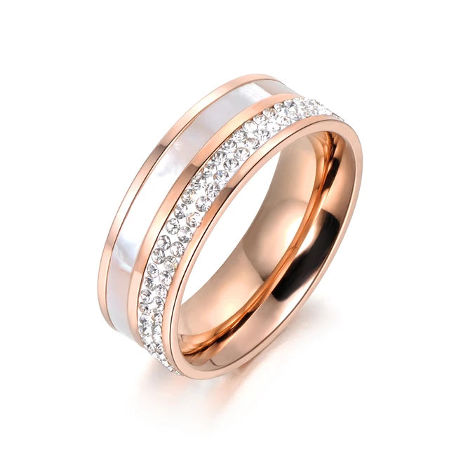 Stainless steel engagement ring for women, white rhinestone wedding ring, Rose gold color, 316L jewelry