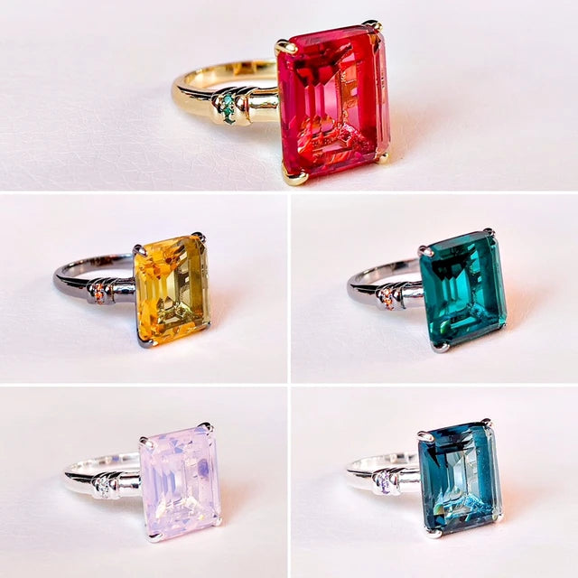 Women's engagement rings, fine cut square rings, colored zircon jewelry, birthday gift, wholesale gym