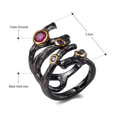 Women’s gothic hollow ring, braided rolling jewelry, fuchsia, purple, CZ, black Vintage, Color Rings