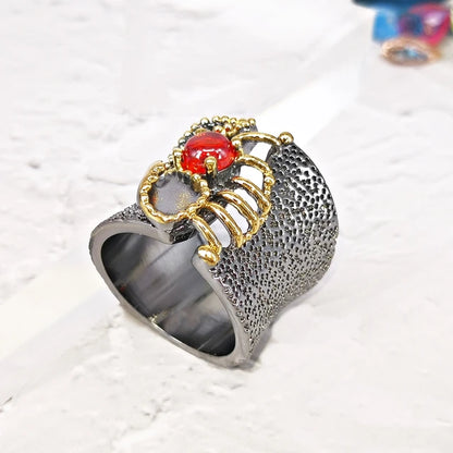 Rings for women, Black and gold baroque color with zirconia Coral-orange, wholesale jewelry