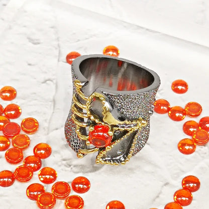 Rings for women, Black and gold baroque color with zirconia Coral-orange, wholesale jewelry
