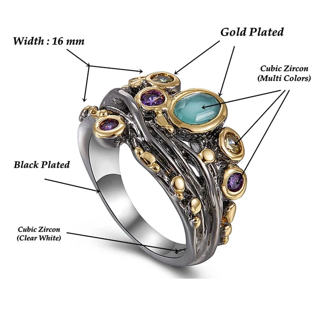 Women's baroque ring, princess crown style, elegant zirconia stone jewelry, thank you party