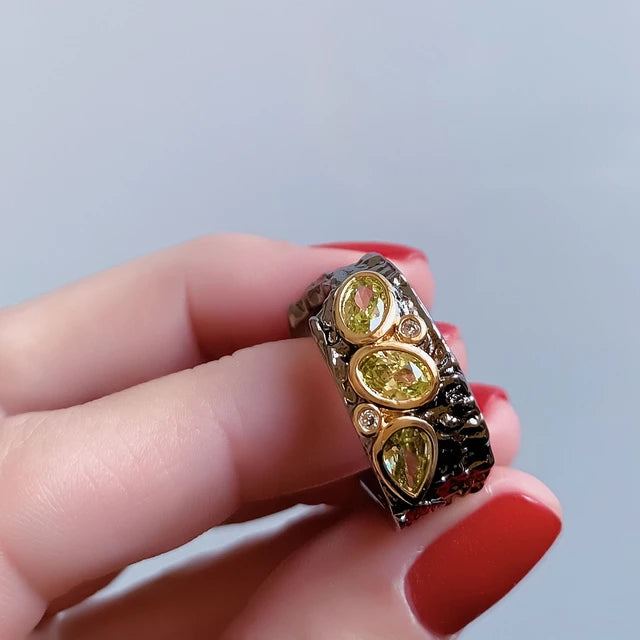 Women’s gothic rings, exotic anniversary gift, amazing one bite, black gold color, weekend party jewelry