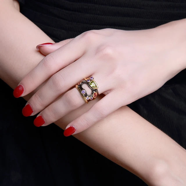 Olivine red purple Color CZ rings for women neo gothic hollow jewelry wedding gift valentine's day gift