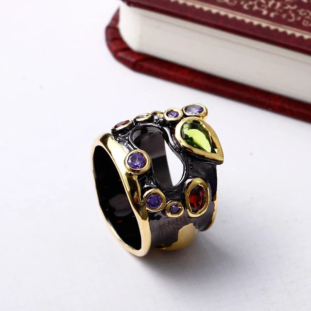 Olivine red purple Color CZ rings for women neo gothic hollow jewelry wedding gift valentine's day gift