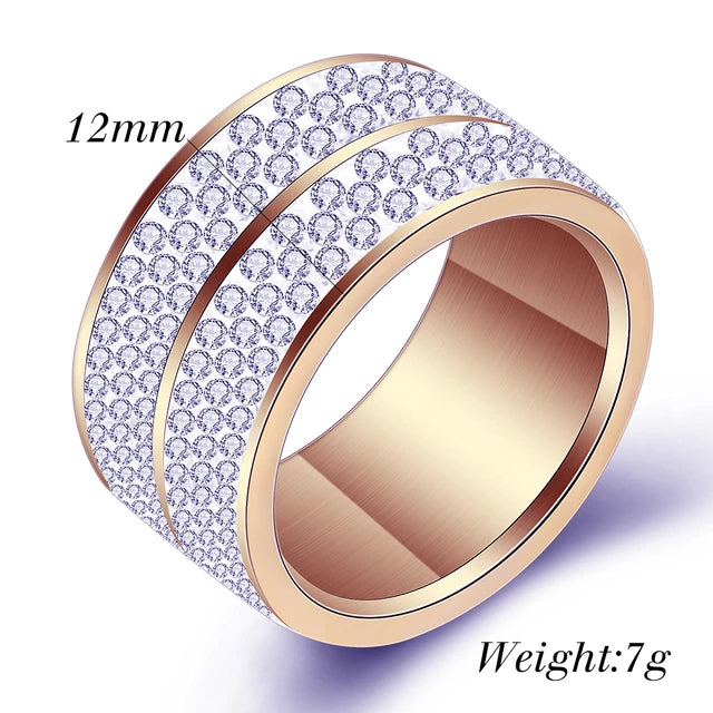 Women's 6-row crystal wedding ring, high quality classic jewelry, stainless steel accessories, party jewelry