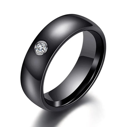 Colorful ceramic ring for men and women, large crystal wedding band, width 6mm, size 6-10