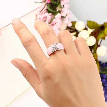 AAA crystal cross ceramic ring for women, fashion jewelry, wedding party accessories, gift design, 8 mm
