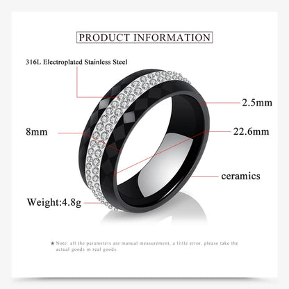 High Qulity Comly Crystal Black And White Ceramic Rings Simple Style For Women