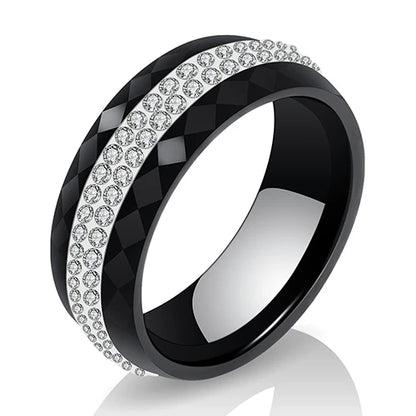 High Qulity Comly Crystal Black And White Ceramic Rings Simple Style For Women