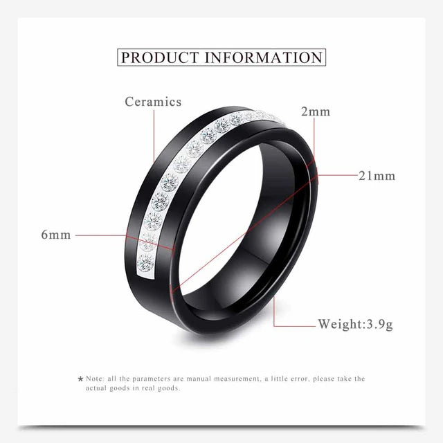 Women's black and white ceramic ring, single row Australian zirconia wedding engagement ring