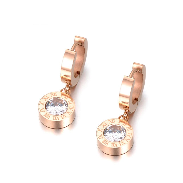 Stainless steel earrings with cubic zirconia for women and girls, necklace, bracelet, ring, jewelry