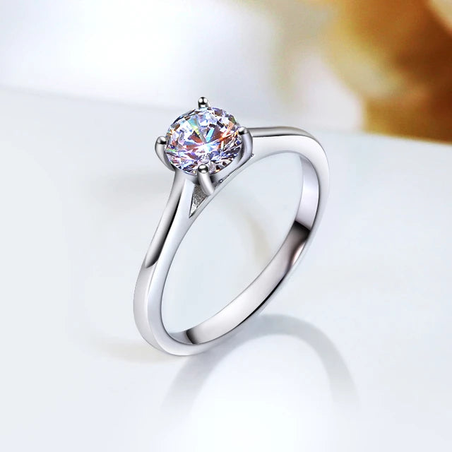 Genuine solid silver ring for women, fine wedding engagement jewelry, 6mm, 9mm, zirconia
