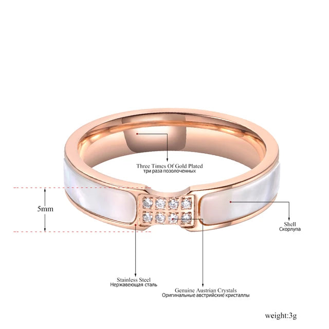 Women's cubic zirconia wedding ring, crystal rhinestone wedding band, titanium steel case, Rose gold color