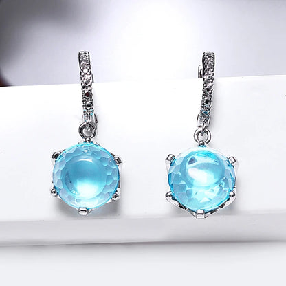 Special cut cubic zirconia earrings for women, sky blue colored stone, elegant jewelry, wholesale