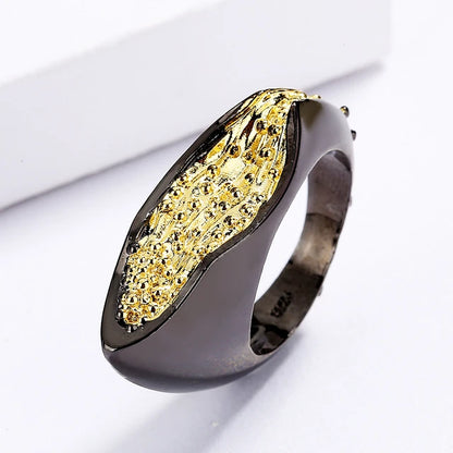 Creative 925 sterling silver ring for women, Simple two-tone geometric ring, Irregular black gold jewelry, party jewelry