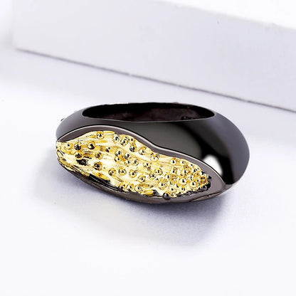 Creative 925 sterling silver ring for women, Simple two-tone geometric ring, Irregular black gold jewelry, party jewelry