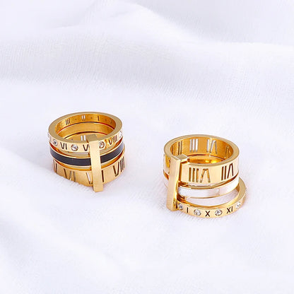 Stainless steel rings for women and girls, three layer ring with roman numerals, cubic zirconia, zirconia, zirconia, zirconia, zirconia, Bridal wedding, jewelry gift