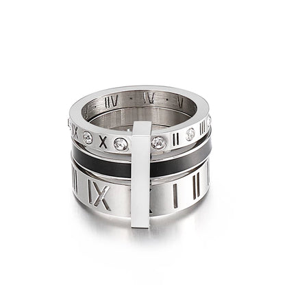 Stainless steel rings for women and girls, three layer ring with roman numerals, cubic zirconia, zirconia, zirconia, zirconia, zirconia, Bridal wedding, jewelry gift