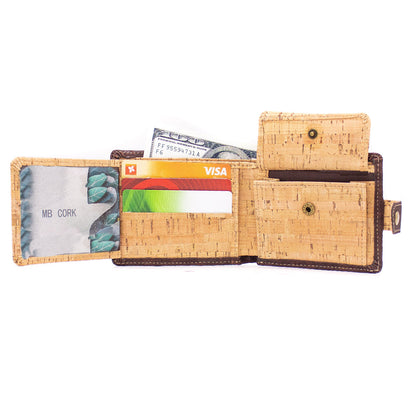 All natural original Cork Men Wallet with Snap Button