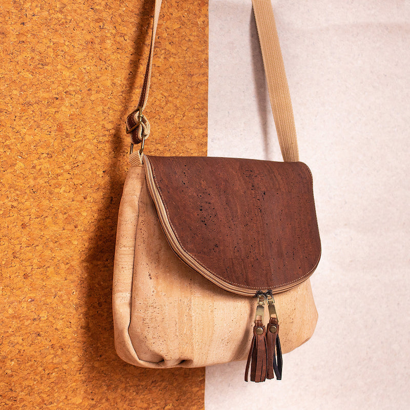 Natural cork with color tassel crossbody lady bag