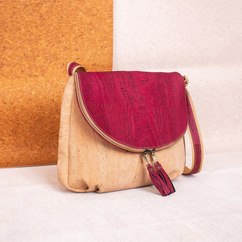 Natural cork with color tassel crossbody lady bag