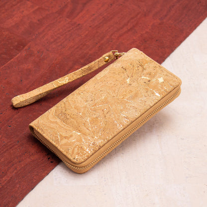 Golden cork with accents women card zipper vegan wallet