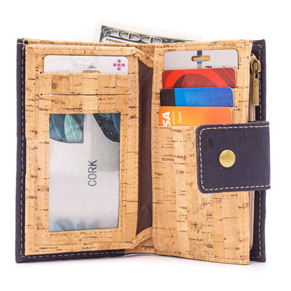 Brown navy cork billfold card vegan women wallet