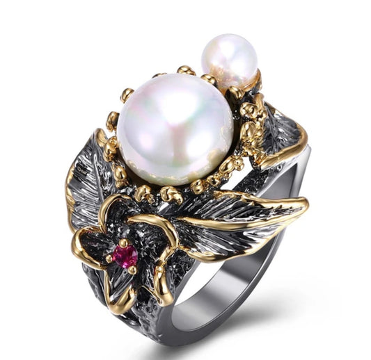 Women's pearl collection ring, bohemian flower design, direct shipping gift, highly recommended.