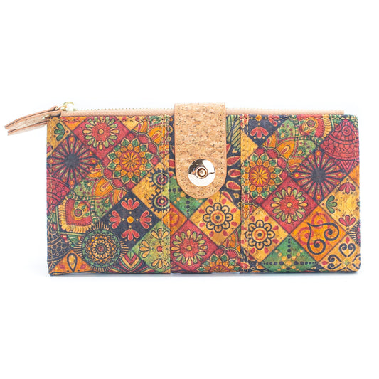 Long Cork Wallets with Floral Mosaic Print