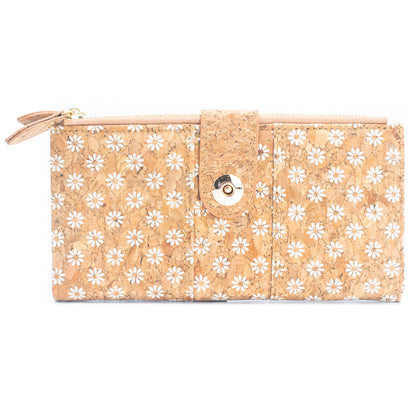 Long Cork Wallets with Floral Mosaic Print