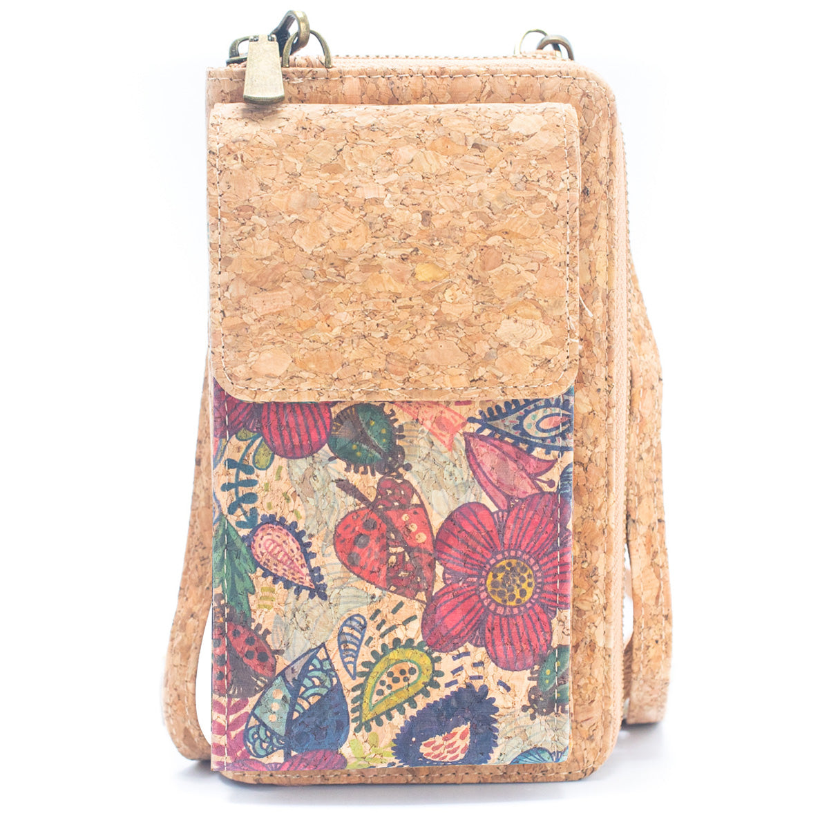 Natural Cork Crossbody Zipper Wallet with Phone Compartiment