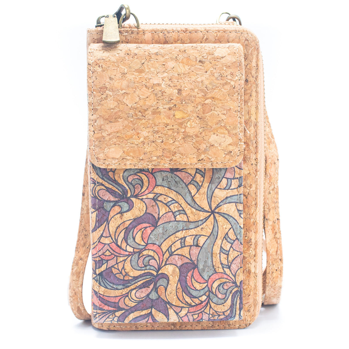 Natural Cork Crossbody Zipper Wallet with Phone Compartiment